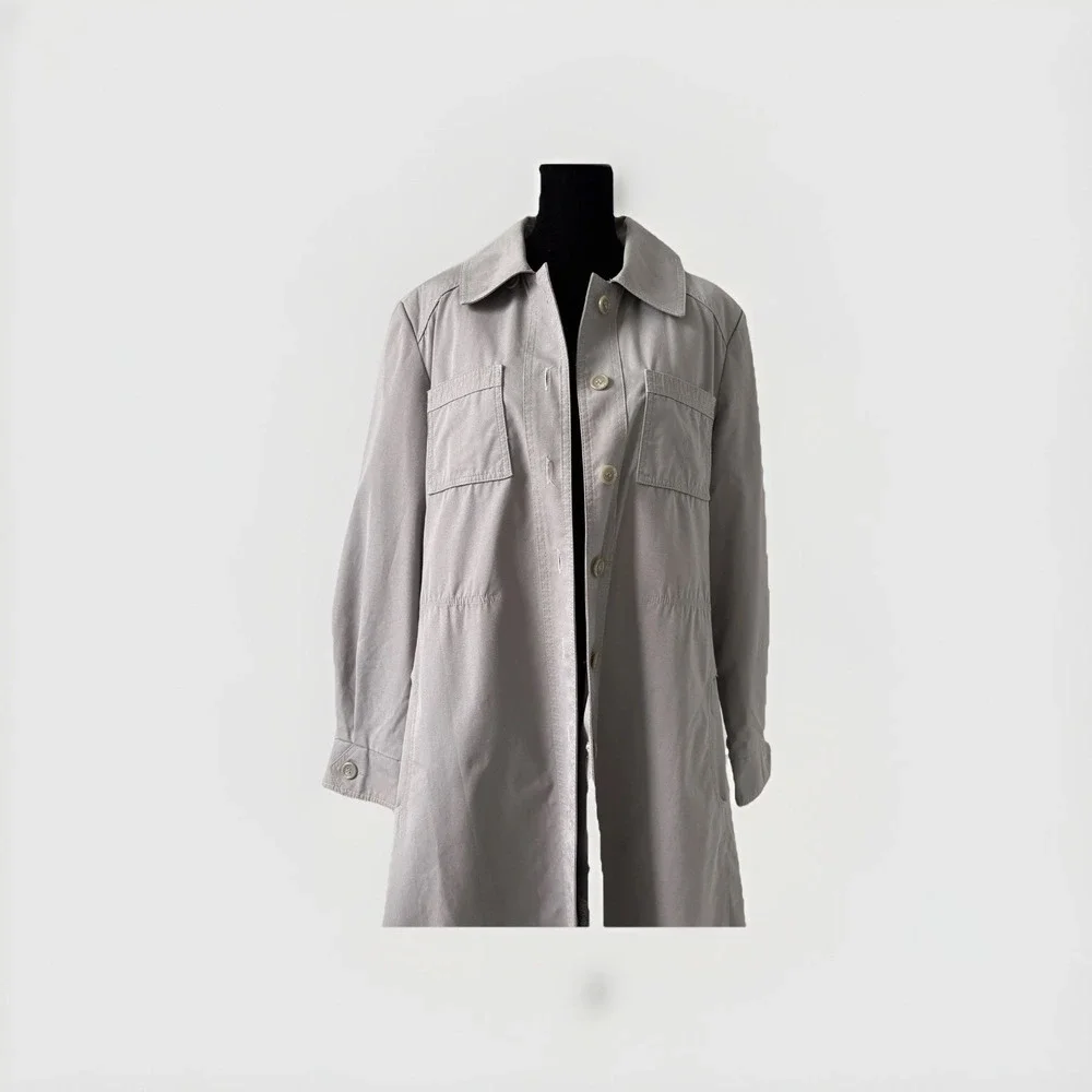 VTG Downpour Trench Coat Womens 16 Gray Long Utility Coat Wool Lined Old Money‎